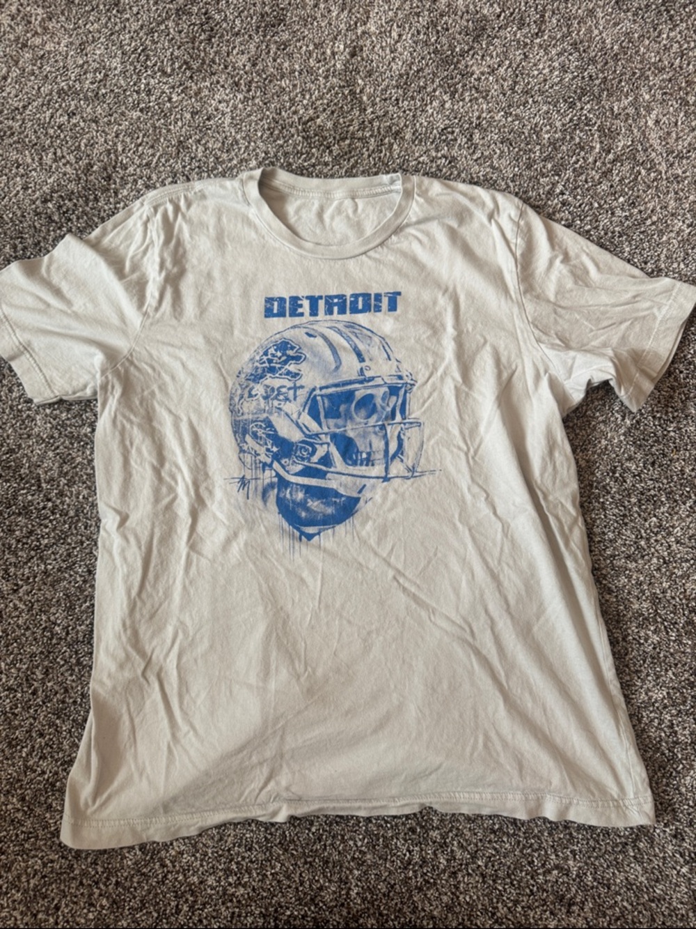 Detroit Graphic Crewneck T-Shirt - off White with Blue Print lions football